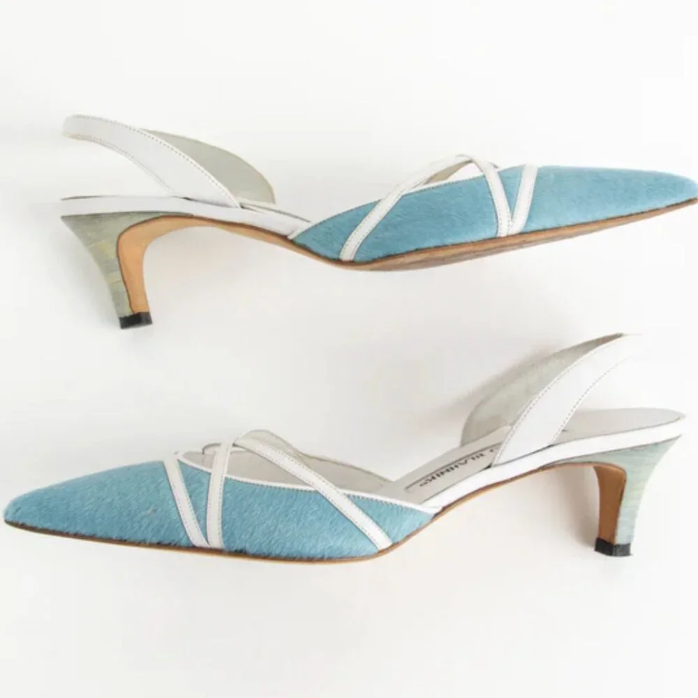 RARE vintage Manolo Blahnik blue pony hair heels in very good condition - Picture 3 of 8
